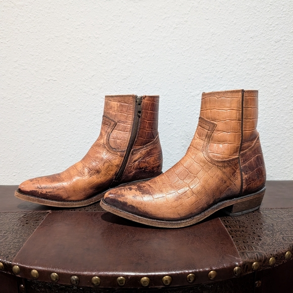 Frye Billy Croc Leather Inside Zip Ankle Booties Size 9 - Picture 6 of 14